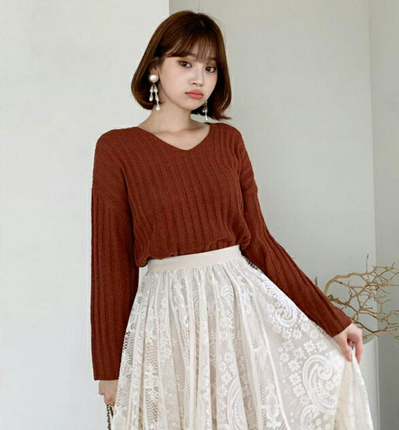 【新作10%OFF】Vネックルーズリブニット・全4色・t56852 レディース【tops】【韓国 ファッション トップス ニット