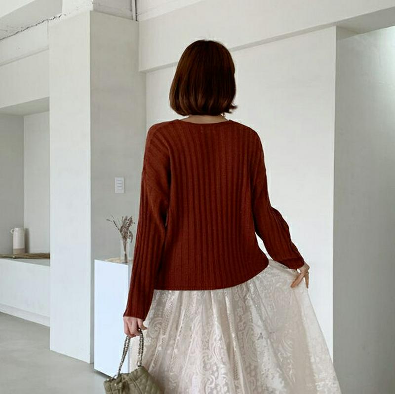 【新作10%OFF】Vネックルーズリブニット・全4色・t56852 レディース【tops】【韓国 ファッション トップス ニット