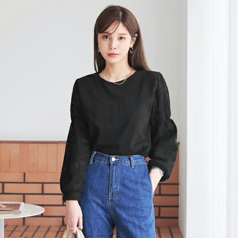 【新作10%OFF】パンチングスリーブTシャツ・全2色・t64068 レディース【tops】【トップス Tシャツ 長袖 透け感 