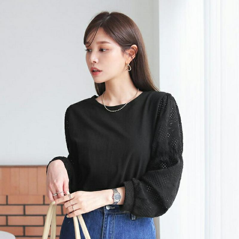 【新作10%OFF】パンチングスリーブTシャツ・全2色・t64068 レディース【tops】【トップス Tシャツ 長袖 透け感 