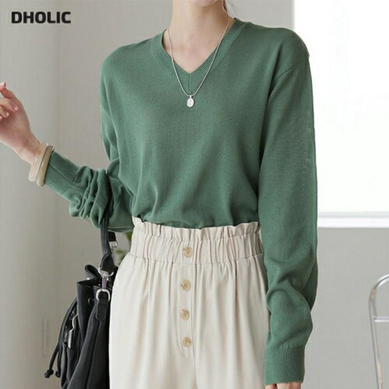 【新作10%OFF】Vネックリブヘムニット・全5色・t64061 レディース【tops】【トップス ニット ニットトップス 長袖