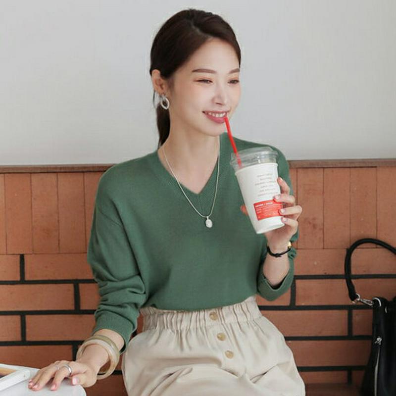 【新作10%OFF】Vネックリブヘムニット・全5色・t64061 レディース【tops】【トップス ニット ニットトップス 長袖