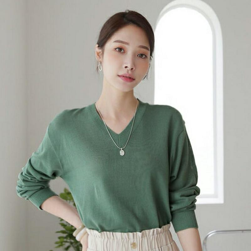 【新作10%OFF】Vネックリブヘムニット・全5色・t64061 レディース【tops】【トップス ニット ニットトップス 長袖