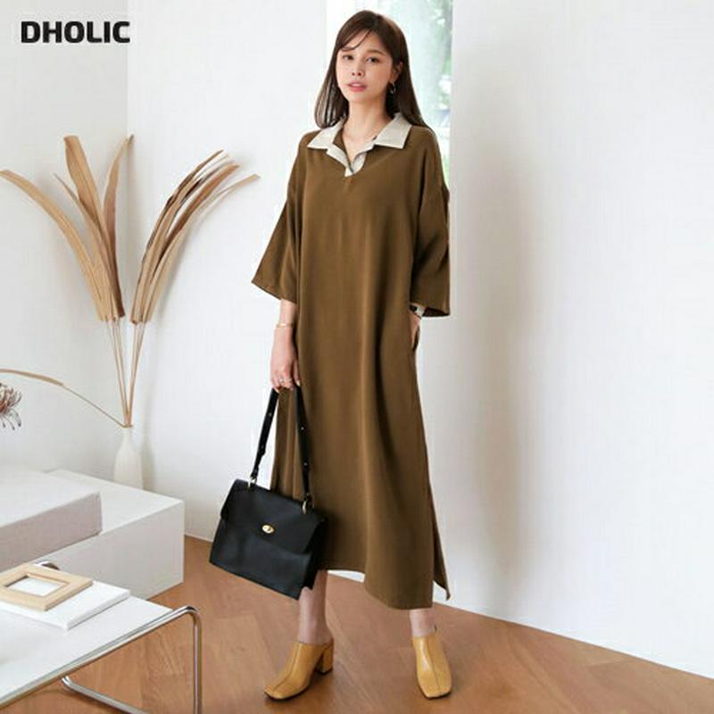 【新作10%OFF】コントラストカラーワンピース・全2色・t64071 レディース【ops】【ワンピース ロング ロングワンピー