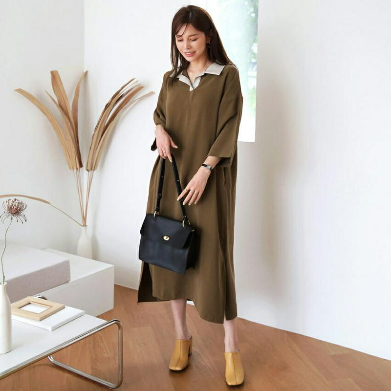 【新作10%OFF】コントラストカラーワンピース・全2色・t64071 レディース【ops】【ワンピース ロング ロングワンピー