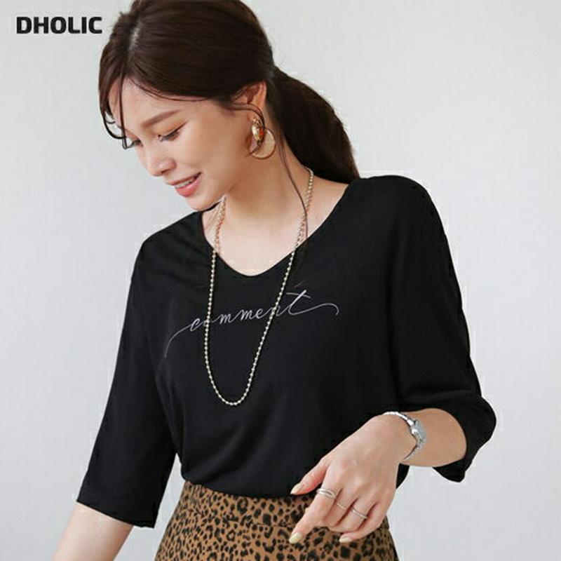 【新作10%OFF】レタリングUネックTシャツ・全4色・t64065 レディース【tops】【トップス Tシャツ 七分丈 七分袖