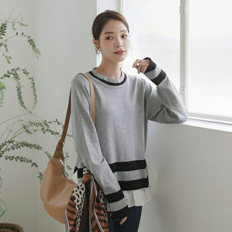 【新作10%OFF】フリルヘム配色ニット・全2色・b64063 レディース【tops】【トップス ニット ニットトップス 長袖 