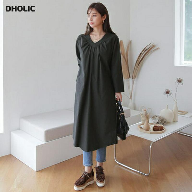 【新作10%OFF】Vネックギャザーワンピース・全3色・t64070 レディース【ops】【ワンピース ロングワンピース ロング