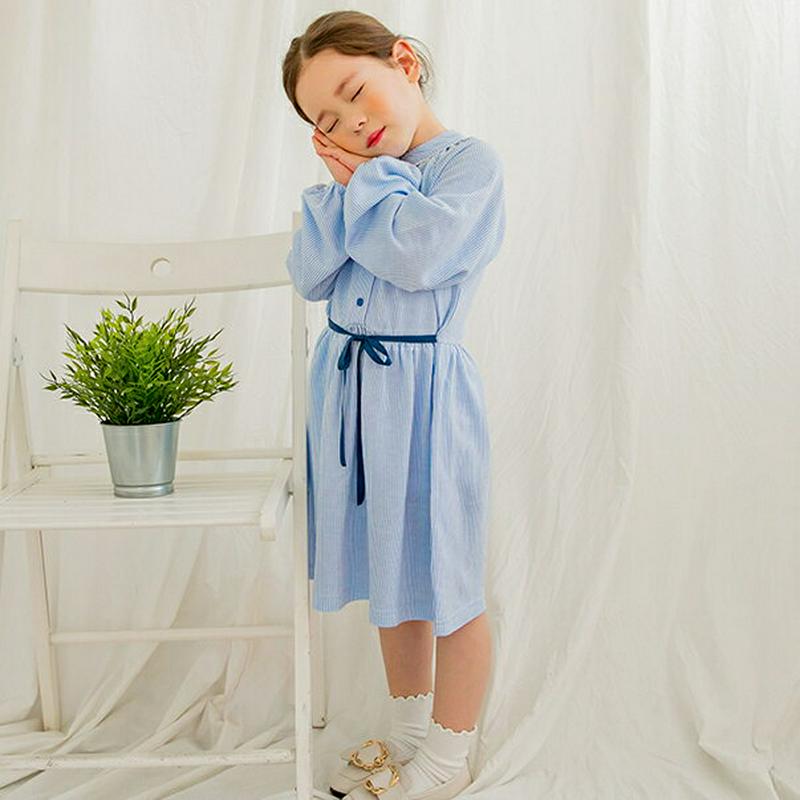 バルーンスリーブリボンシャツワンピース・p005528 キッズ【3~8才】【ops】【ワンピース ミディ丈 ロング丈 シャツワン