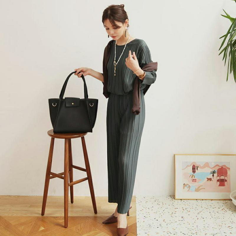 プリーツTシャツ&パンツSET・全4色・b63933 レディース【pt】【セットアップ setup トップス Tシャツ 七分丈 