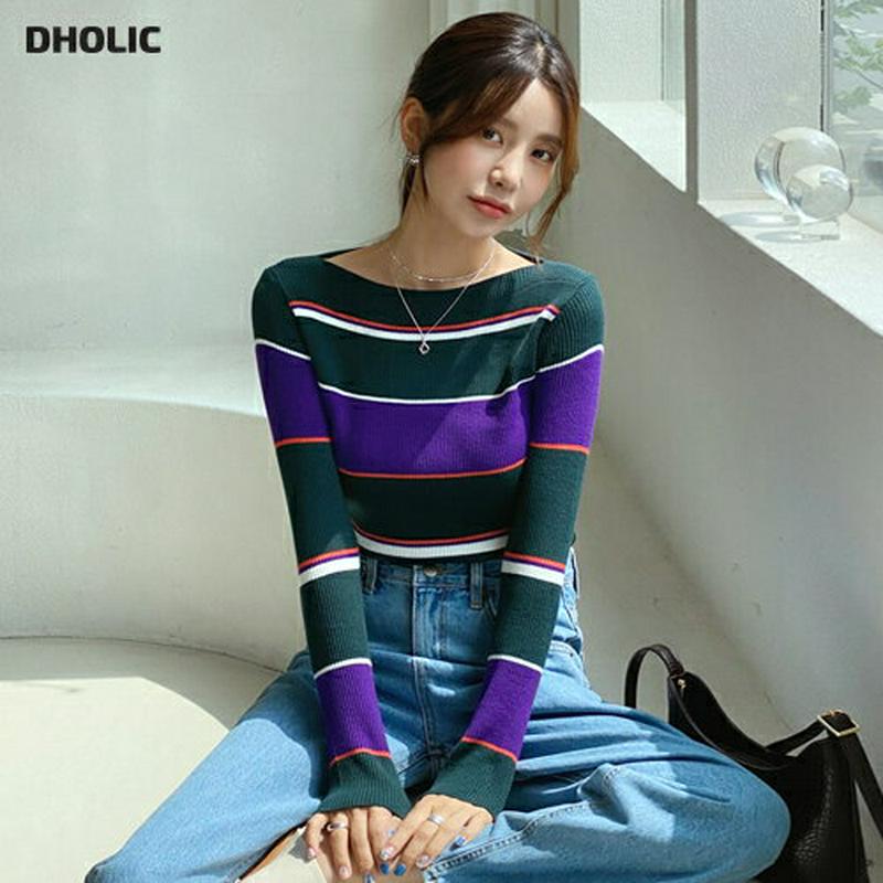 ボートネックボーダーニット・全3色・b48005 レディース【tops】【韓国 ファッション トップス ニット ニットトップス 