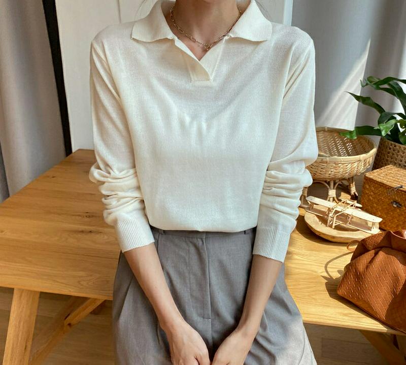 ネックスリットカラーニット・全5色・b48007 レディース【tops】【韓国 ファッション トップス ニット ニットトップス 