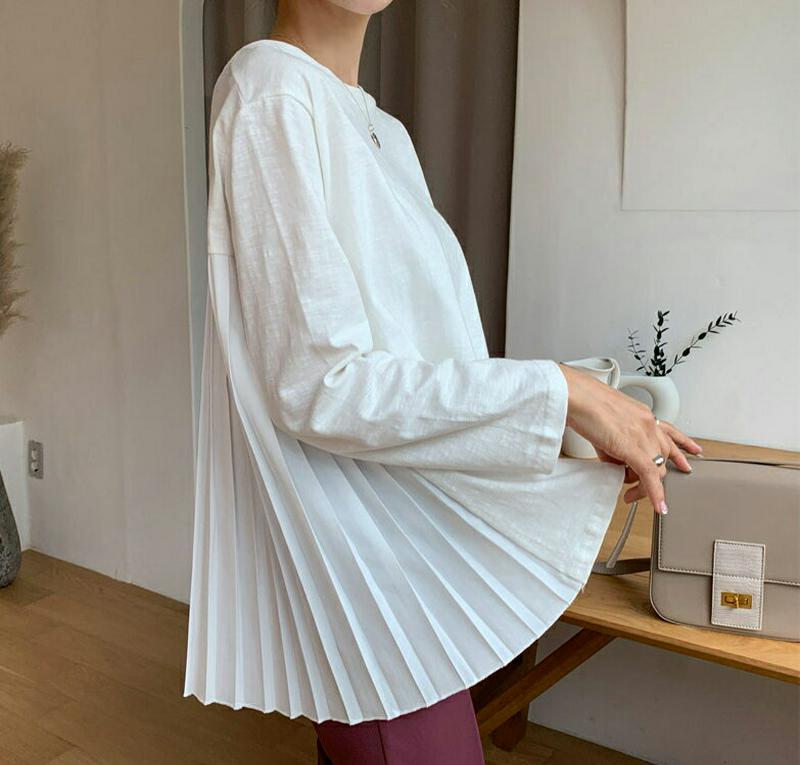 バックプリーツTシャツ・全2色・b48000 レディース【bl】【韓国 ファッション トップス ブラウス ロングスリーブ 長袖 