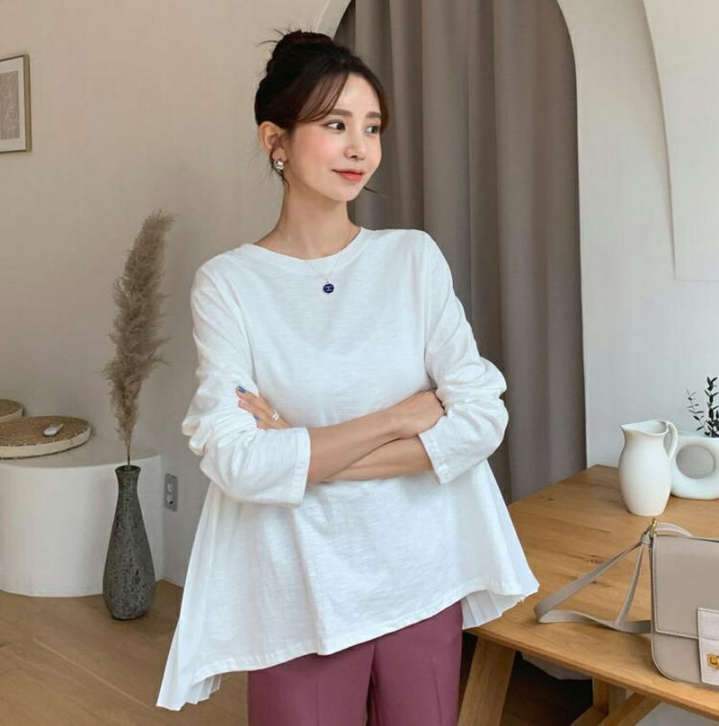 バックプリーツTシャツ・全2色・b48000 レディース【bl】【韓国 ファッション トップス ブラウス ロングスリーブ 長袖 