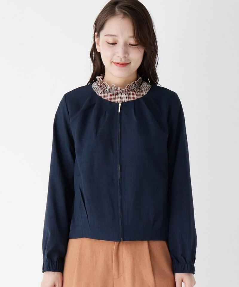 リネンライクノーカラーブルゾン