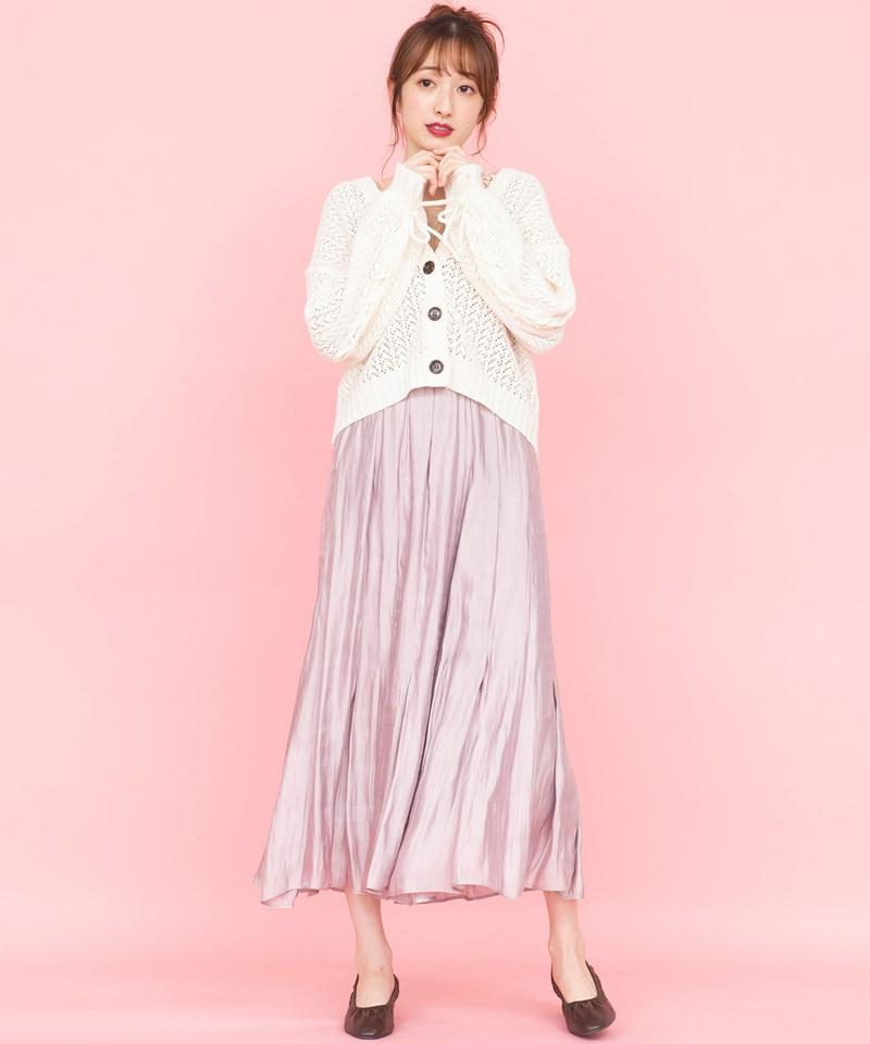 透かし柄ショルダーレースアップカーディガン