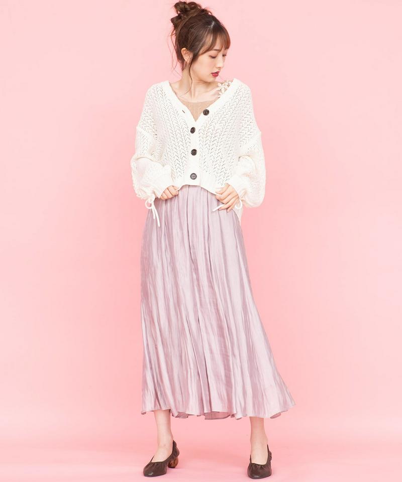 透かし柄ショルダーレースアップカーディガン