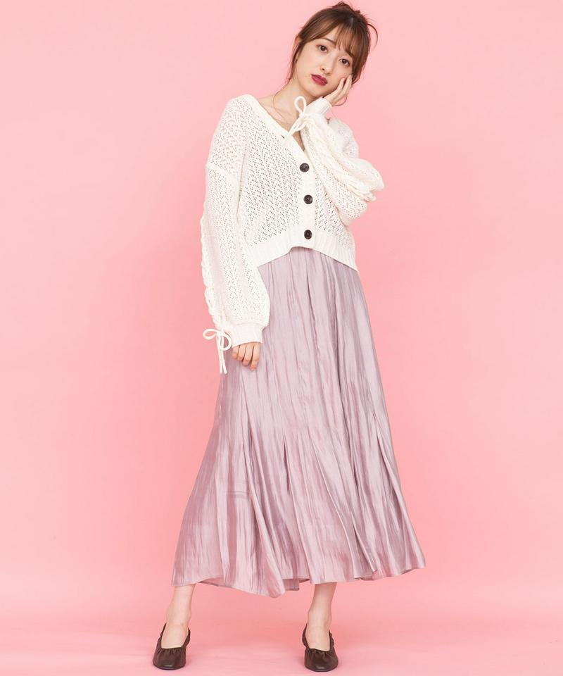 透かし柄ショルダーレースアップカーディガン