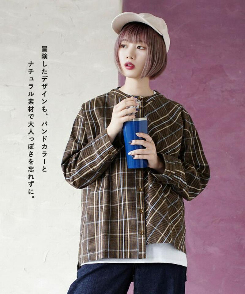 【クーポンで半額☆2/16 13:59まで】シャツ / レディース トップス ブラウス シャツブラウス チェック柄 変形 非対称 長袖 長そで スタンドカラー バンドカラー ゆったり 綿100％ コットン 柄シャツ 羽織 春 カジュアル 【メール便可22】◆アシンメトリー チェックシャツ