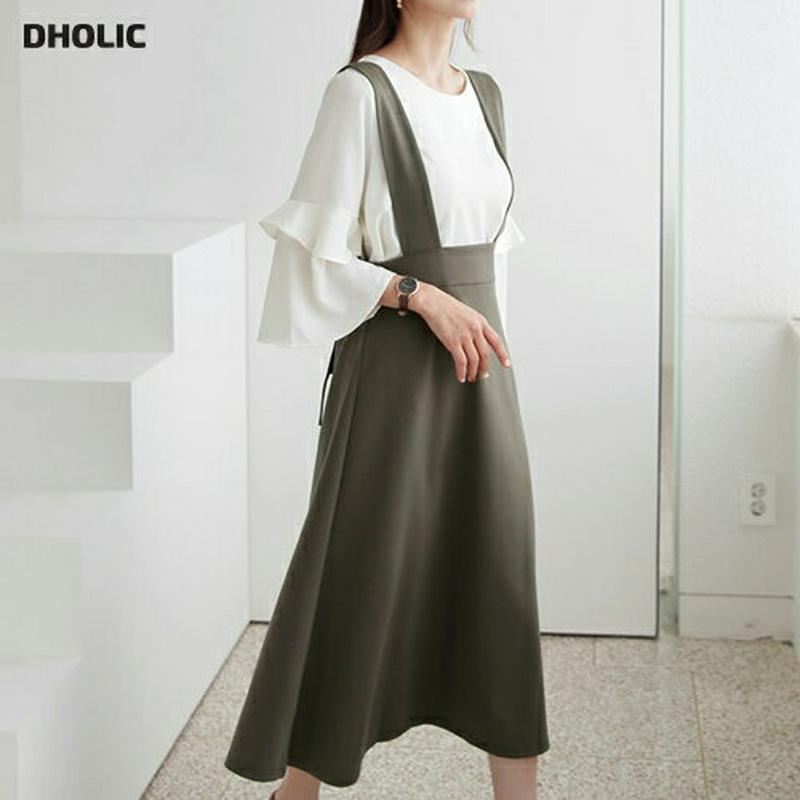 ≪人気商品再入荷≫バックリボンワンピース・全2色・t60752 レディース【ops】 韓国 ファッション ワンピース ロングワンピース スリーブレス ノースリーブ スクエアネック フレア サロペット リボン バックリボン バックゴム 単色 無地 大人 秋