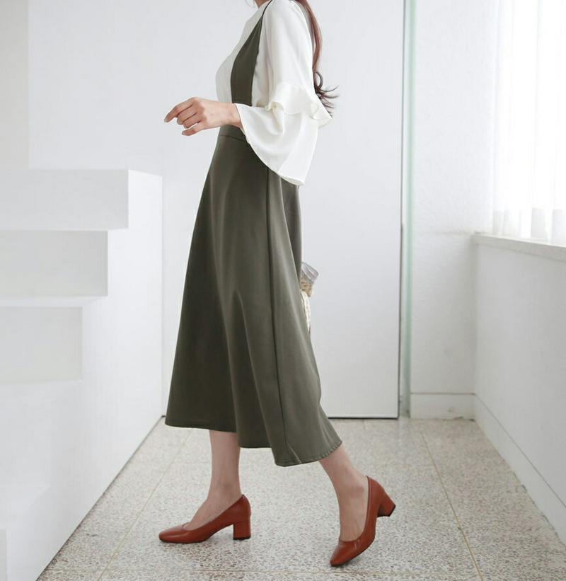 ≪人気商品再入荷≫バックリボンワンピース・全2色・t60752 レディース【ops】 韓国 ファッション ワンピース ロングワンピース スリーブレス ノースリーブ スクエアネック フレア サロペット リボン バックリボン バックゴム 単色 無地 大人 秋