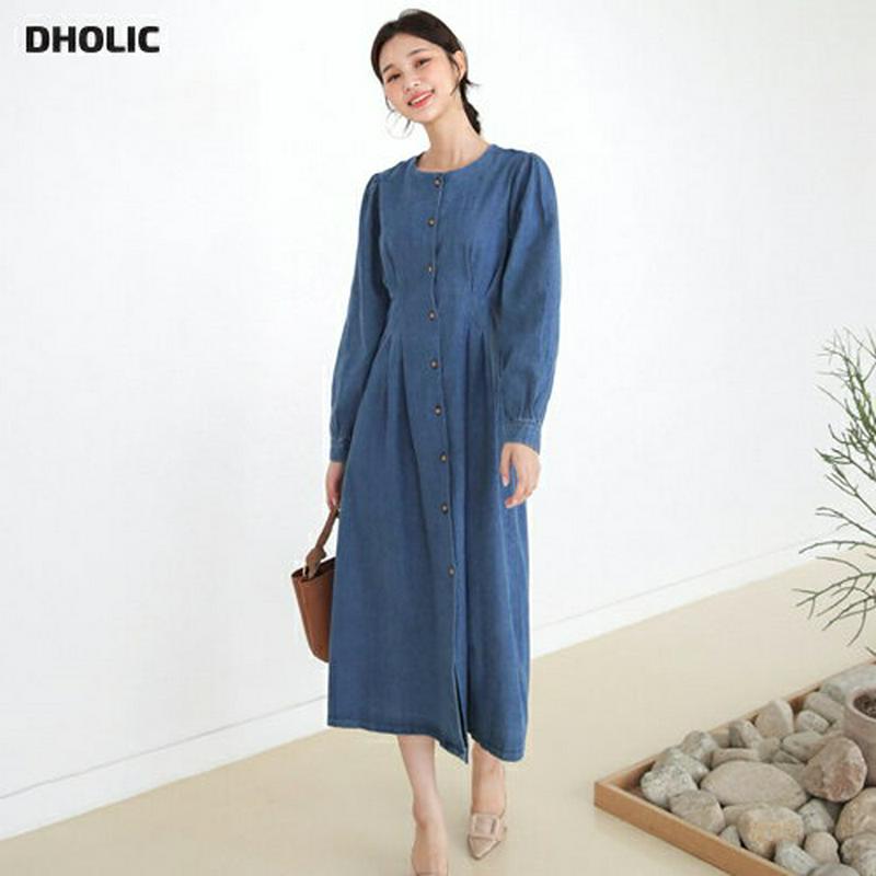 【新作10%OFF】ボタンタックデニムワンピース・全2色・t60753 レディース【ops】【韓国 ファッション ワンピース ロ