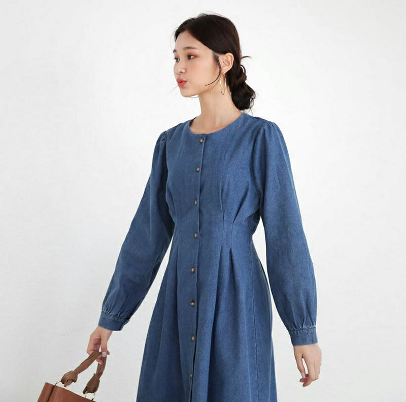 【新作10%OFF】ボタンタックデニムワンピース・全2色・t60753 レディース【ops】【韓国 ファッション ワンピース ロ