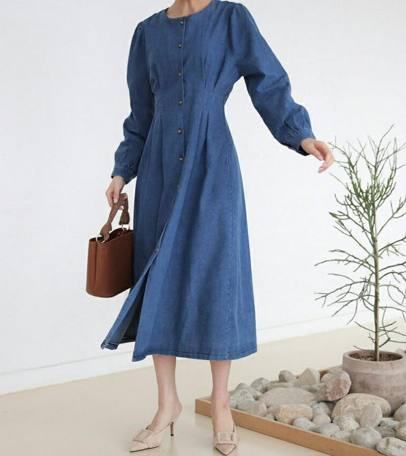 【新作10%OFF】ボタンタックデニムワンピース・全2色・t60753 レディース【ops】【韓国 ファッション ワンピース ロ