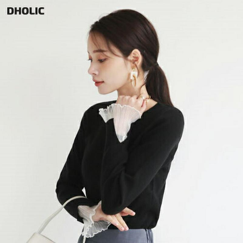 【新作10%OFF】スリーブシフォンニット・全2色・b64114 レディース【tops】【韓国 ファッション トップス ニット 