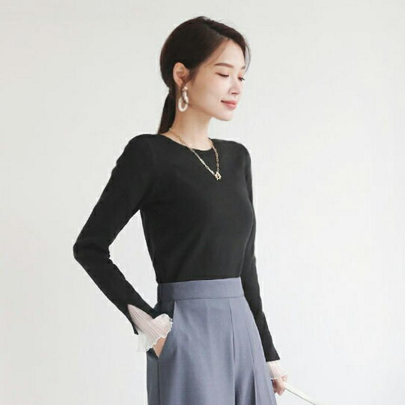 【新作10%OFF】スリーブシフォンニット・全2色・b64114 レディース【tops】【韓国 ファッション トップス ニット 