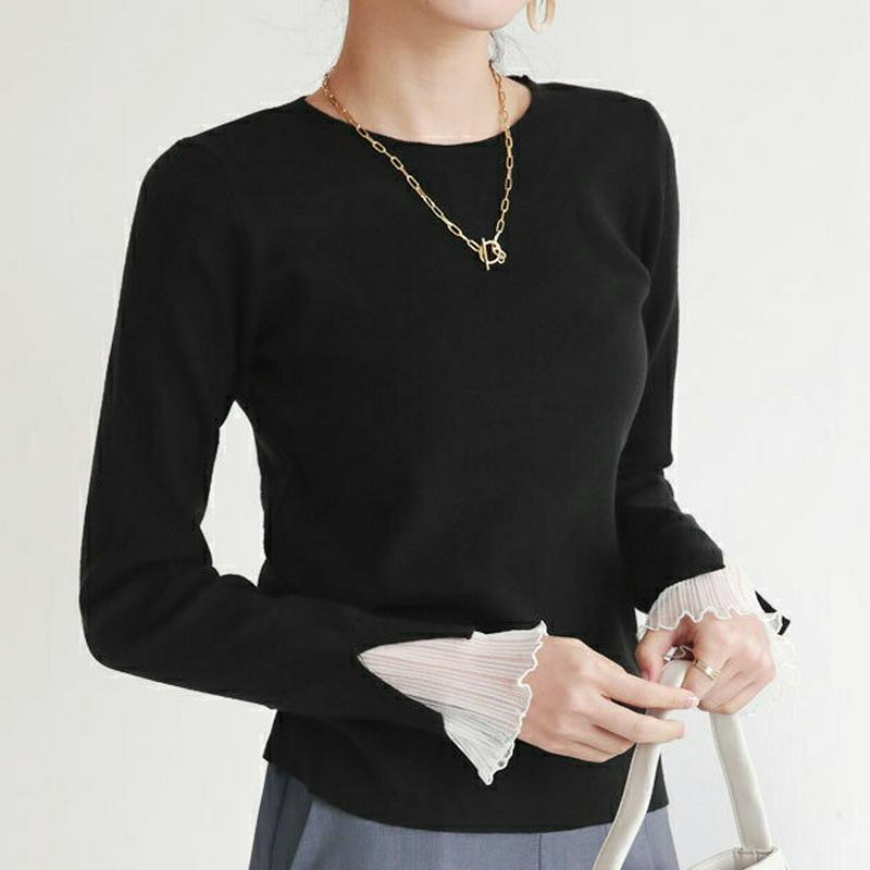 【新作10%OFF】スリーブシフォンニット・全2色・b64114 レディース【tops】【韓国 ファッション トップス ニット 