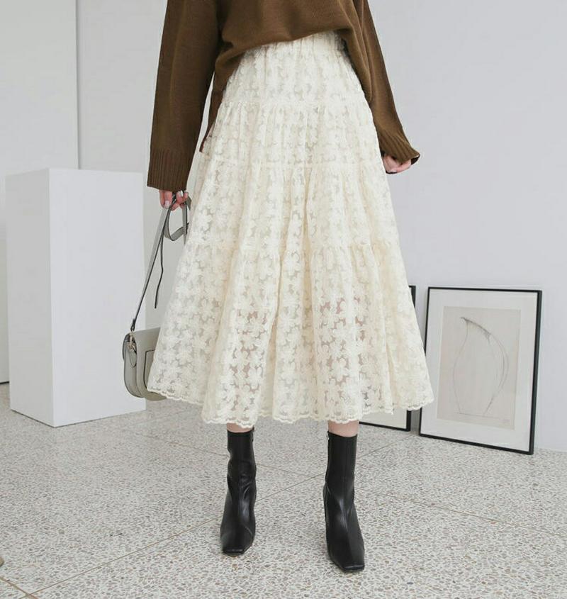 【新作10%OFF】フラワーレースティアードスカート・全3色・b60748 レディース【sk】【韓国 ファッション ボトムス ス