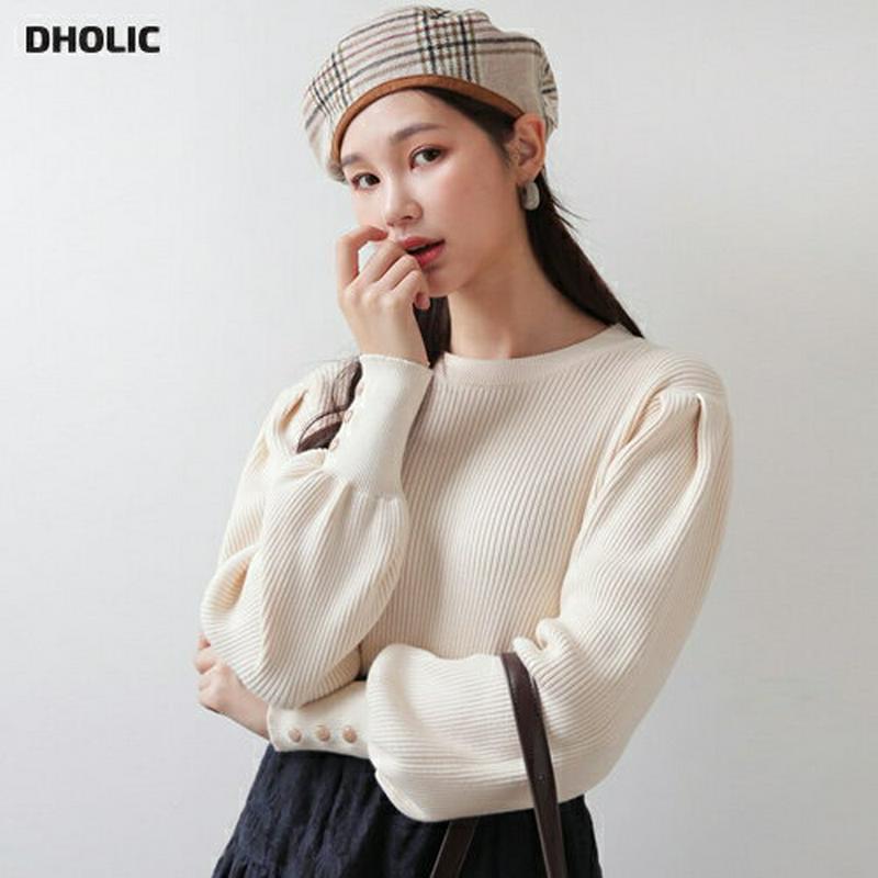 【新作10%OFF】ゴールドボタンパフニット・全5色・b60738 レディース【tops】【韓国 ファッション トップス ニット