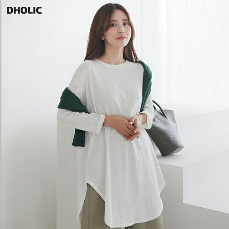 【新作10%OFF】ロングラウンドヘムTシャツ・全3色・b60732 レディース【tops】【韓国 ファッション トップス Tシ