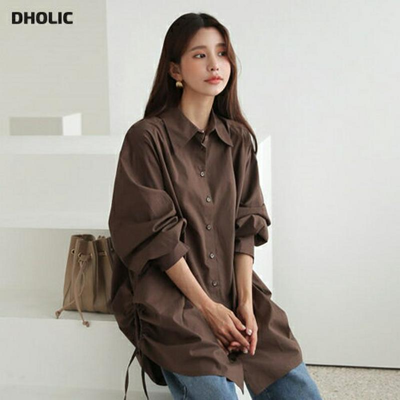 【新作10%OFF】サイドドロストシャツ・全3色・60747 レディース【bl】【韓国 ファッション トップス シャツ ロングス
