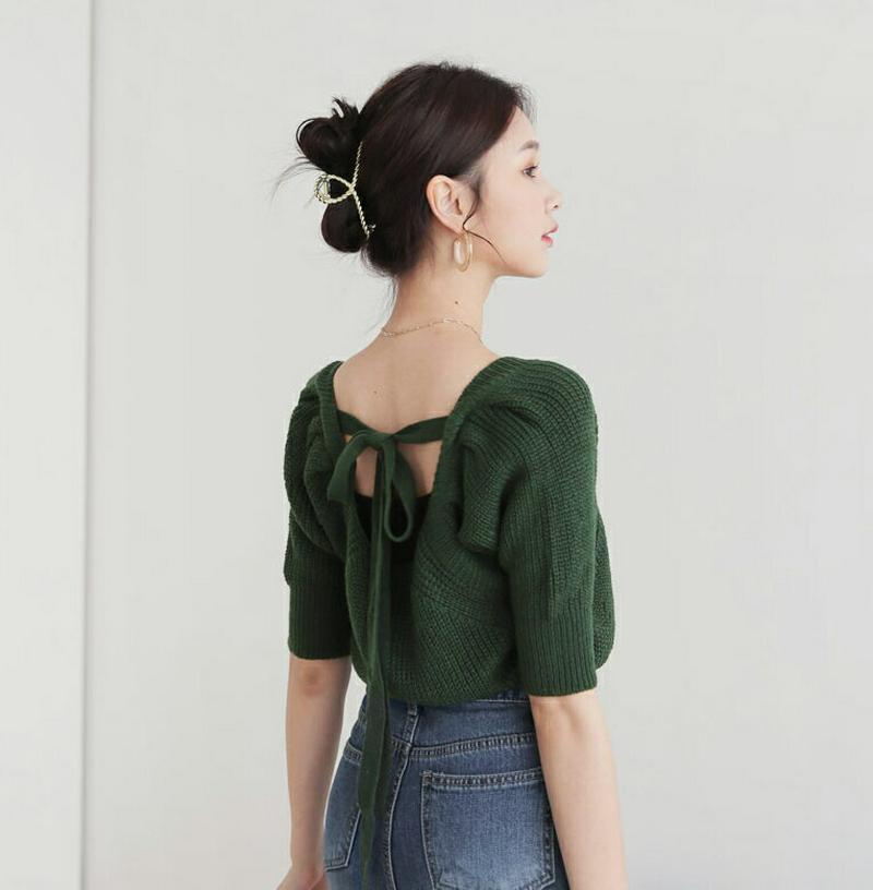 【新作10%OFF】バックリボンスクエアニット・全3色・t60737 レディース【tops】【韓国 ファッション トップス ニッ