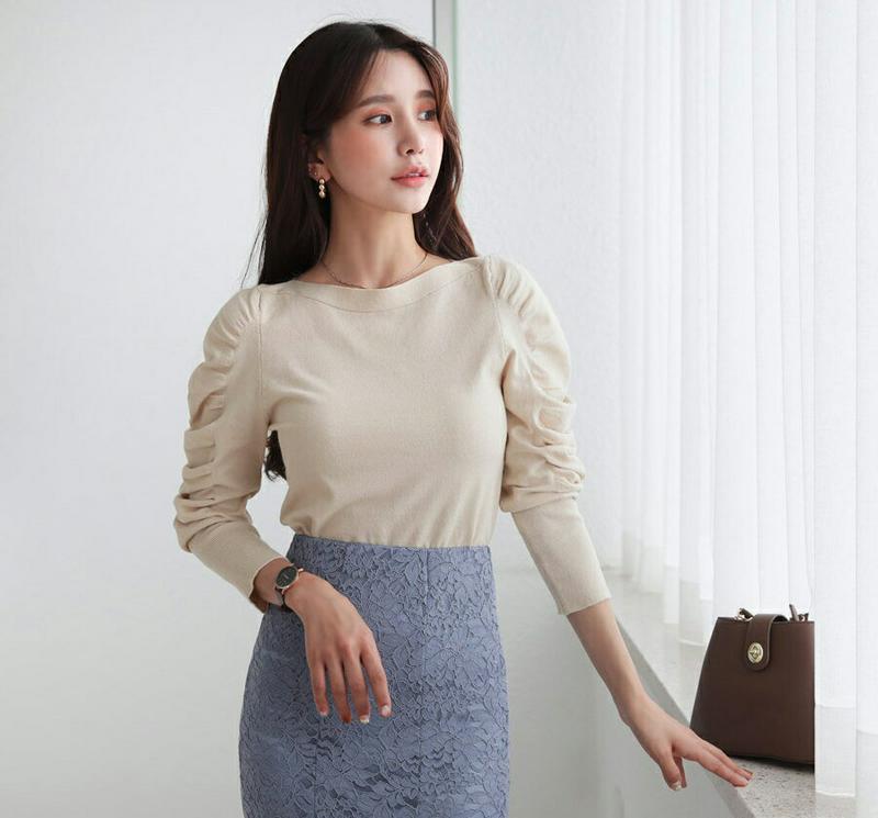 【新作10%OFF】ギャザーパフニット・全5色・b60740 レディース【tops】【韓国 ファッション トップス ニット ニッ