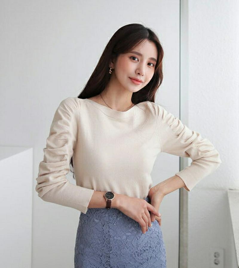 【新作10%OFF】ギャザーパフニット・全5色・b60740 レディース【tops】【韓国 ファッション トップス ニット ニッ