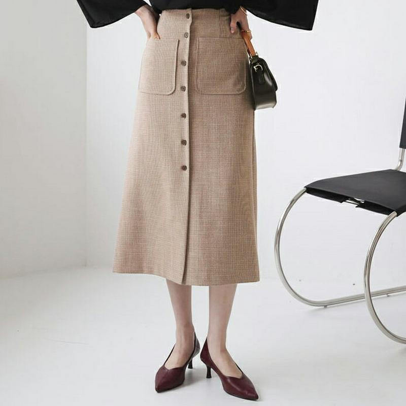 【新作10%OFF】ポケットチェックボタンスカート・全2色・t64135 レディース【sk】【韓国 ファッション ボトムス スカ