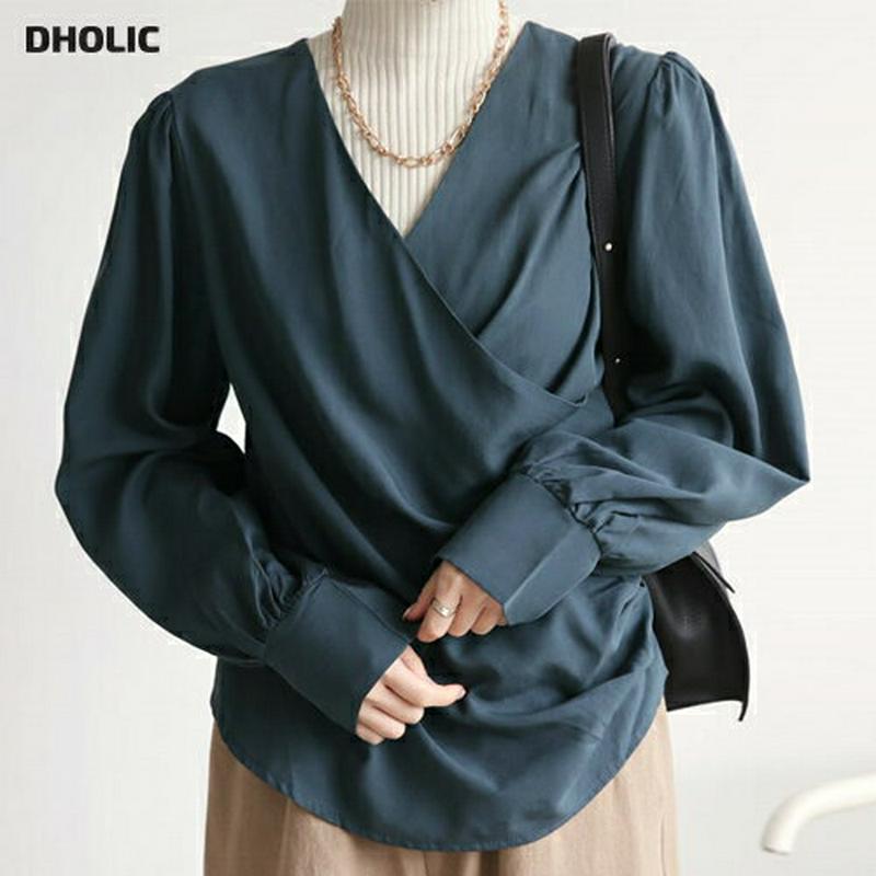 【新作10%OFF】タックカシュクールブラウス・全2色・b64112 レディース【bl】【韓国 ファッション トップス ブラウス