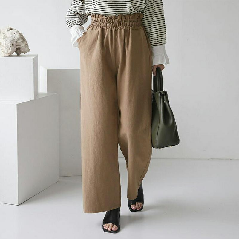 【新作10%OFF】ゴムハイウエストパンツ・全2色・b64131 レディース【pt】【韓国 ファッション ボトムス ズボン パン