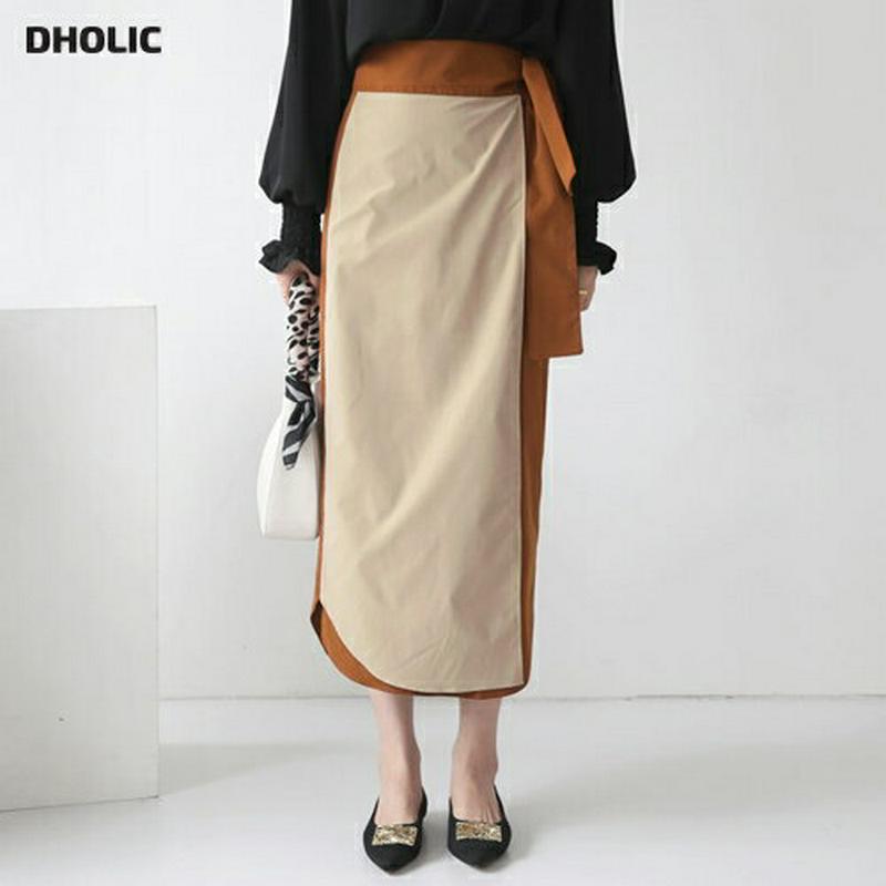 【新作10%OFF】バイカラーラップスカート・全2色・t64133 レディース【sk】【韓国 ファッション ボトムス スカート 