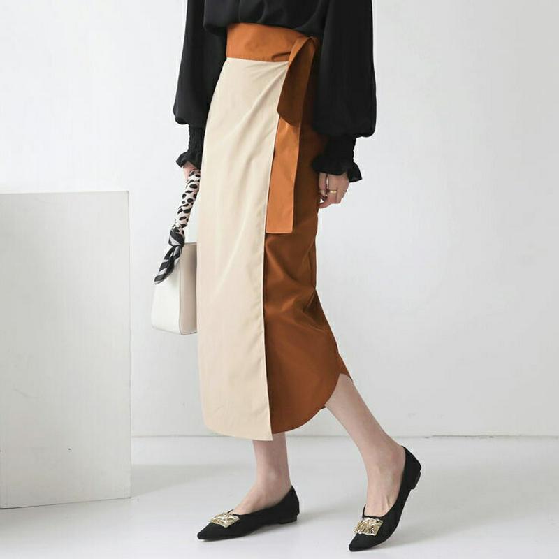 【新作10%OFF】バイカラーラップスカート・全2色・t64133 レディース【sk】【韓国 ファッション ボトムス スカート 