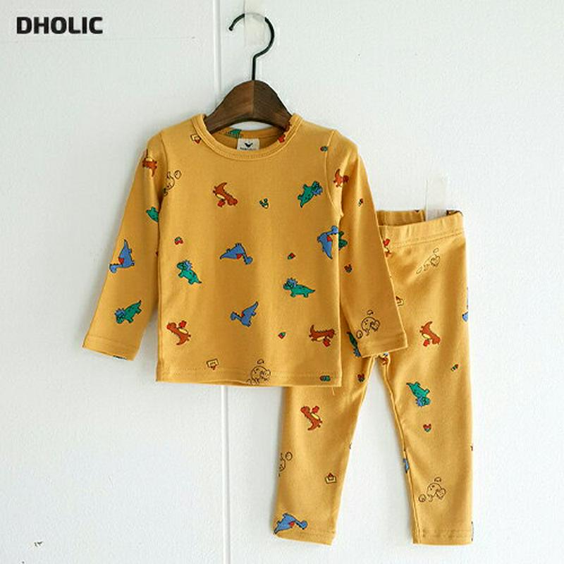 dinosaurルームウェアSET・u06203 キッズ【3~8才】【uw】【セットアップ セット setup ルームウェア トップス 長袖 長ズボン パンツ ダイナソー 動物 かわいい シンプル ラフ 女の子 男の子 韓国 韓国子供服 子供 こども 子供服 こども服】【KIDS】