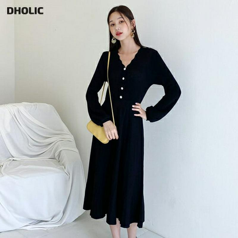 パールボタンニットワンピース全2色・b60855 レディース【ops】【韓国 ファッション ワンピース ロングワンピース ニット