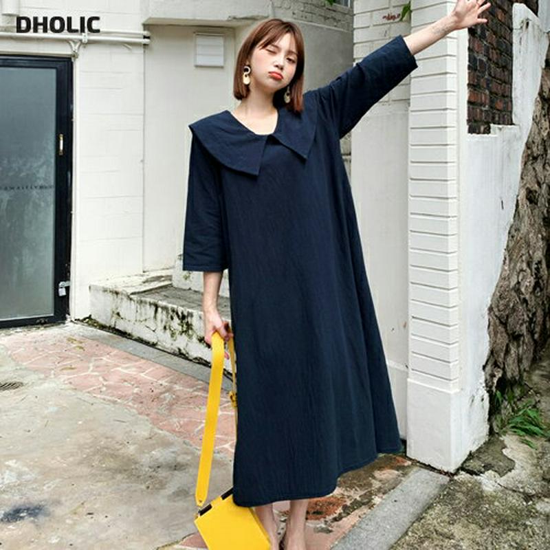 ビッグカラーワンピース・全4色・b60830 レディース【ops】【韓国 ファッション ワンピース ロングワンピース 七分丈 七