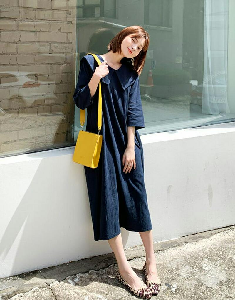 ビッグカラーワンピース・全4色・b60830 レディース【ops】【韓国 ファッション ワンピース ロングワンピース 七分丈 七