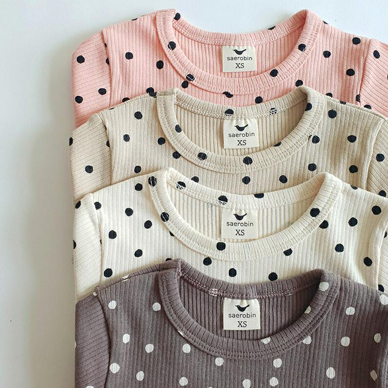 ドット柄リブTシャツ&パンツSET・u06206 キッズ【3~8才】【set】【セットアップ セット setup Tシャツ 長袖