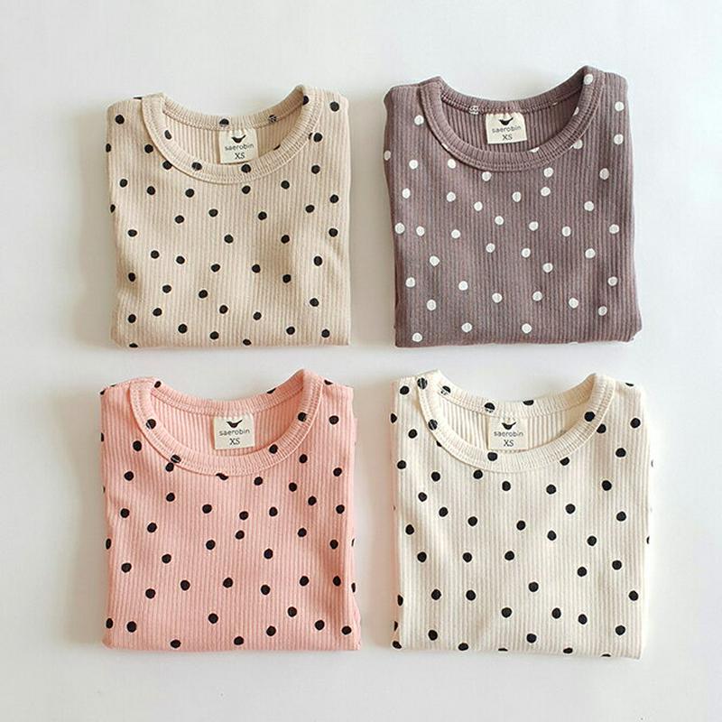 ドット柄リブTシャツ&パンツSET・u06206 キッズ【3~8才】【set】【セットアップ セット setup Tシャツ 長袖