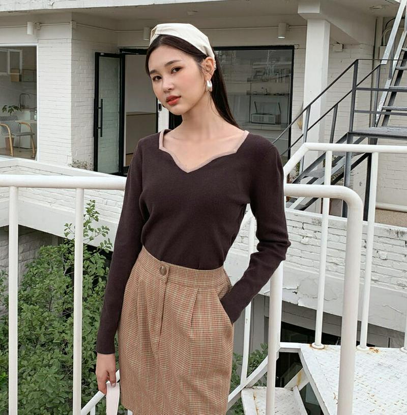 配色ネックニット・全3色・b60822 レディース【tops】【韓国 ファッション トップス ニット ニットトップス 長袖 ロン